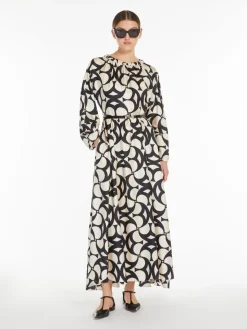 Printed silk flared dress