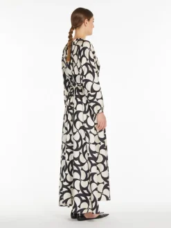 Printed silk flared dress