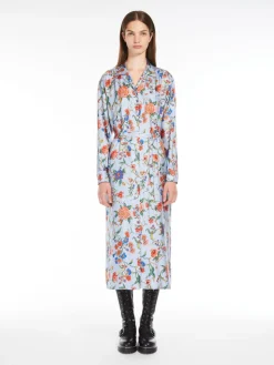 Printed silk shirt dress