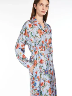 Printed silk shirt dress