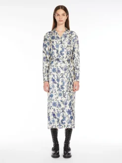 Printed silk shirt dress