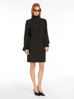 Printed silk turtleneck dress