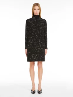 Printed silk turtleneck dress