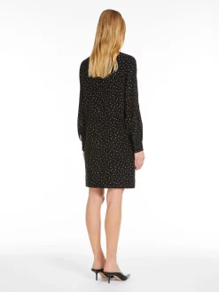 Printed silk turtleneck dress