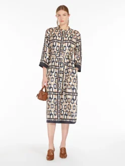 Printed silk twill dress