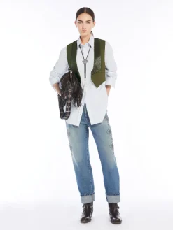 Regular-fit embroidered denim jeans