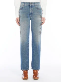 Regular-fit embroidered denim jeans