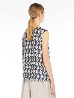 Reversible sleeveless top in printed silk