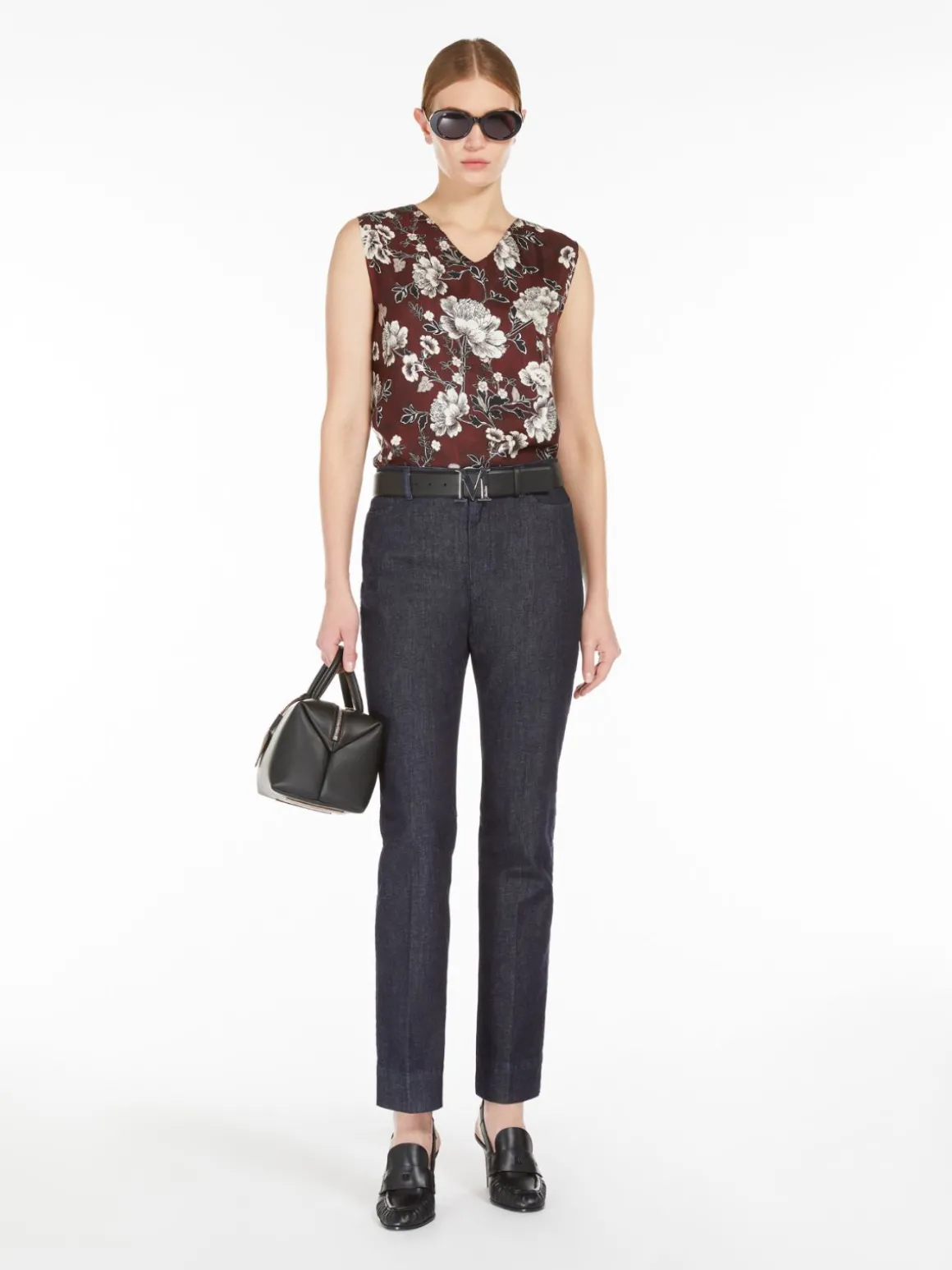Reversible top in printed silk