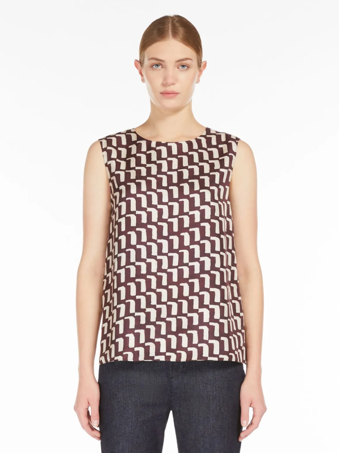 Reversible top in printed silk