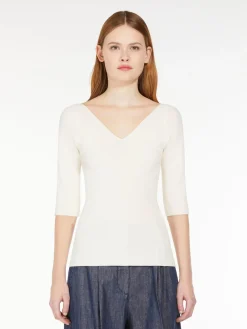 Rib-knit viscose V-neck sweater