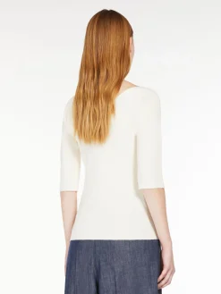 Rib-knit viscose V-neck sweater