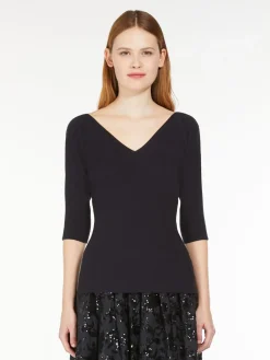 Rib-knit viscose V-neck sweater