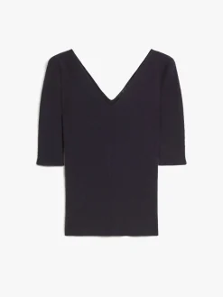 Rib-knit viscose V-neck sweater