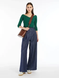 Rib-knit viscose V-neck sweater