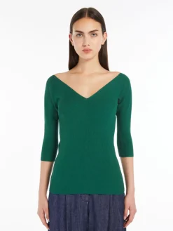 Rib-knit viscose V-neck sweater