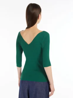 Rib-knit viscose V-neck sweater
