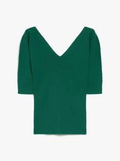 Rib-knit viscose V-neck sweater