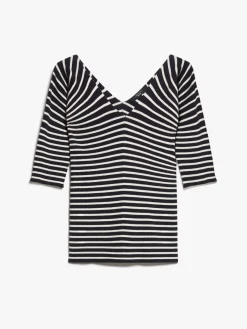 Rib-knit viscose V-neck sweater