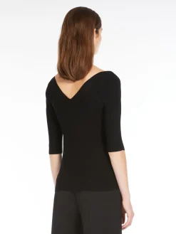 Rib-knit viscose V-neck sweater