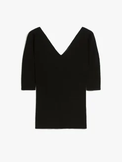 Rib-knit viscose V-neck sweater
