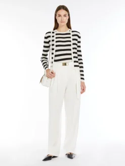 Rib-knit wool and silk top