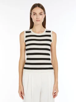Rib-knit wool and silk top
