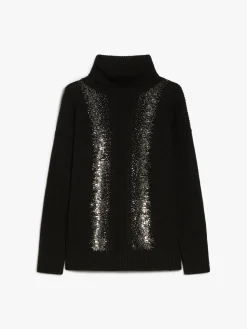 Rib-knit wool pullover with high neck
