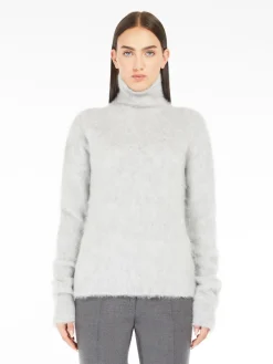Seamless alpaca-blend mock polo-neck sweater