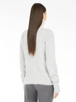 Seamless alpaca-blend mock polo-neck sweater