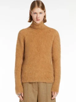 Seamless alpaca-blend mock polo-neck sweater