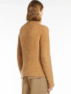 Seamless alpaca-blend mock polo-neck sweater