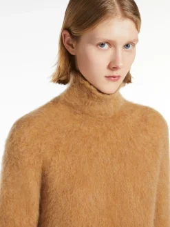 Seamless alpaca-blend mock polo-neck sweater