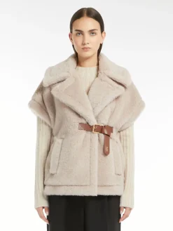 Short cape in alpaca and wool Teddy fabric