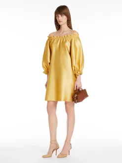 Short dress in silk-blend shantung