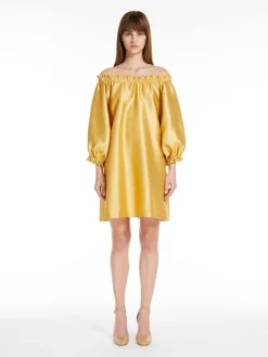 Short dress in silk-blend shantung
