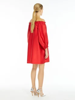 Short dress in silk-blend shantung