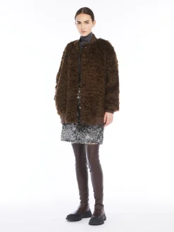 Short furry fabric bomber jacket
