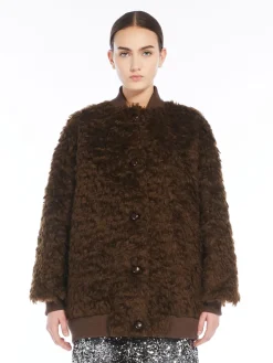 Short furry fabric bomber jacket