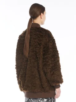 Short furry fabric bomber jacket