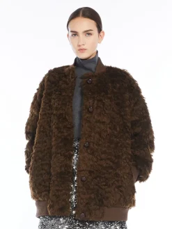 Short furry fabric bomber jacket