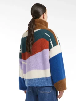 Short jacquard wool jersey down jacket
