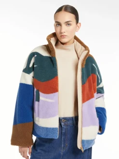 Short jacquard wool jersey down jacket