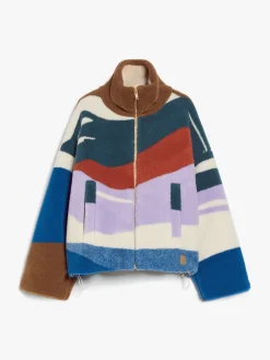 Short jacquard wool jersey down jacket