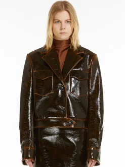 Short patent-look wool jacket