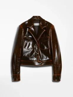 Short patent-look wool jacket