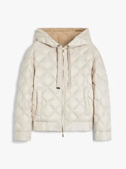 Short, reversible down jacket in water-repellent canvas