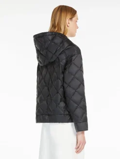 Short, reversible down jacket in water-repellent canvas
