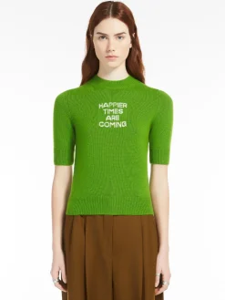 Short-sleeved wool and cashmere sweater