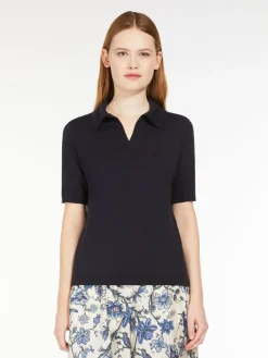 Silk and cotton yarn polo sweater